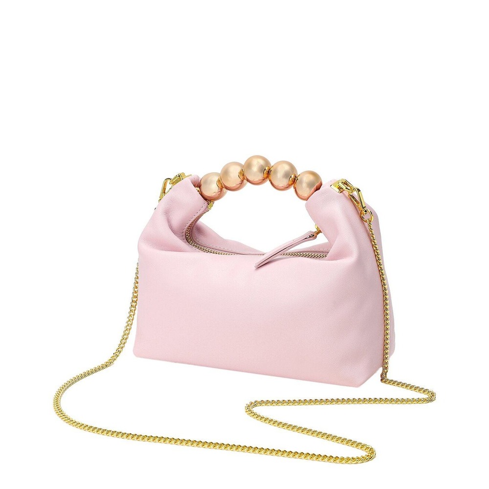 Tiffany & Fred Paris Pink Leather Beaded Handle Crossbody Bag Gold Chain Strap